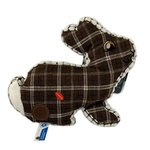 Dog Toss Toy European Home Burlap Bunny Brown White Country Plaid